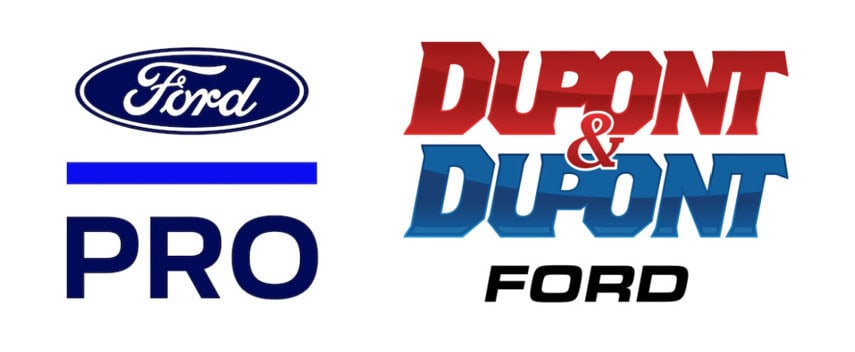 Logos de Ford Pro et Dupont & Dupont Ford, représentant des marques automobiles reconnues pour leur qualité et leur service.