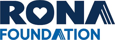 Logo de la Fondation RONA, représentant un engagement envers la communauté avec un symbole de cœur intégré.