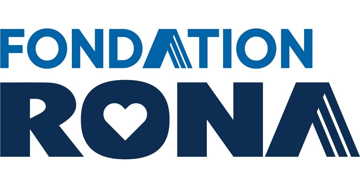 Logo de la Fondation RONA, représentant un engagement envers la communauté avec un symbole de cœur intégré.